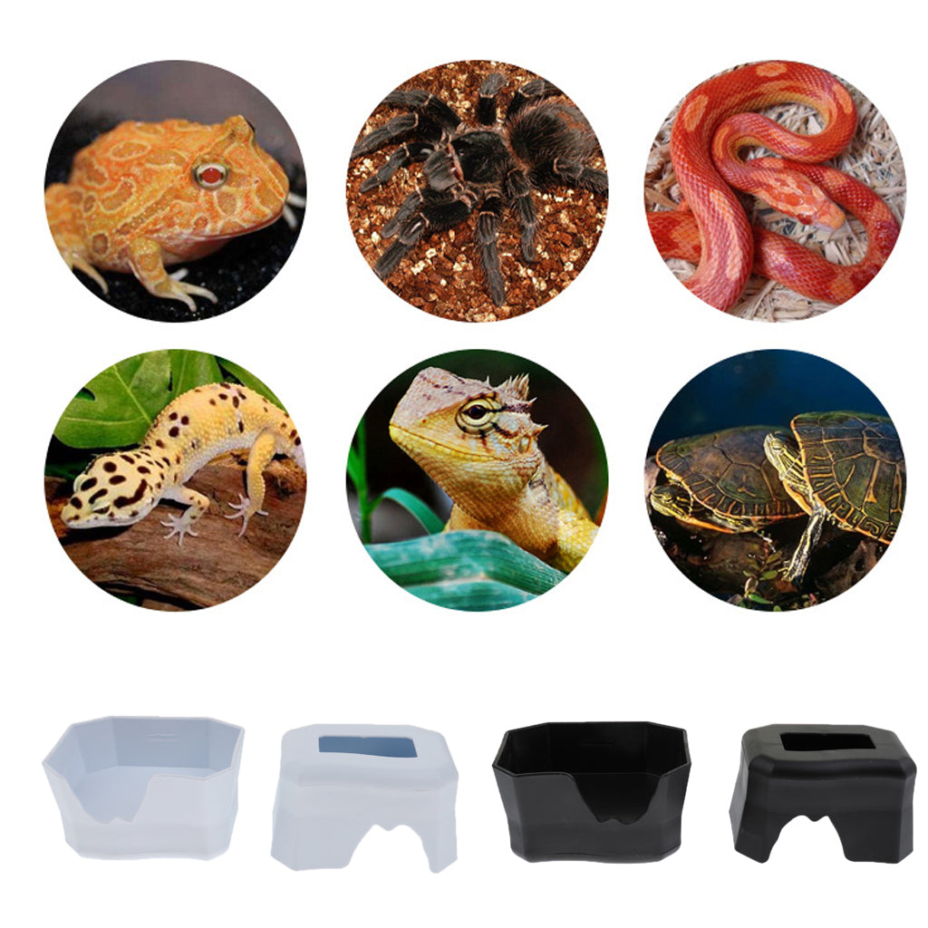 2Pcs Reptile Shelter Hiding Cave Food Bowl For Lizards Gecko Spider Frog Black