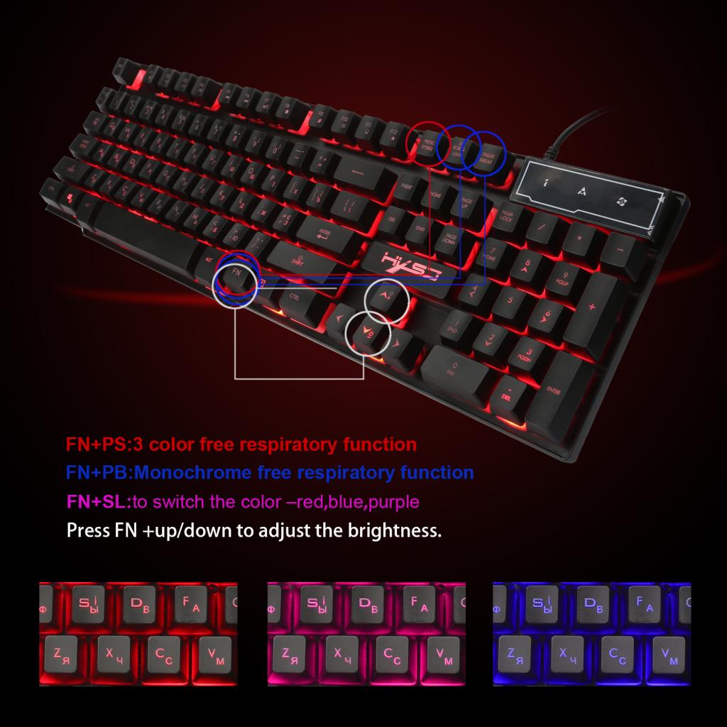 Russian/English Gaming Keyboard LED Backlit Keyboard with Floating Keycaps