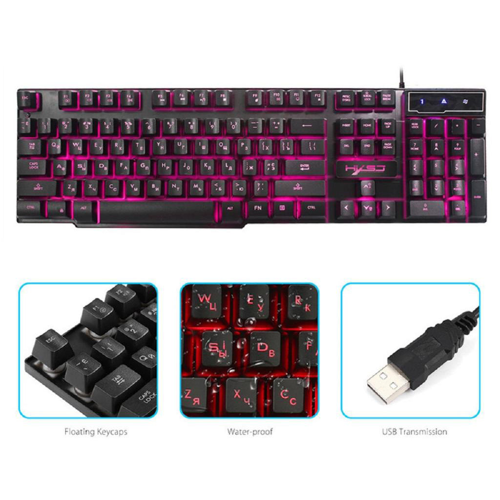 Russian/English Gaming Keyboard LED Backlit Keyboard with Floating Keycaps