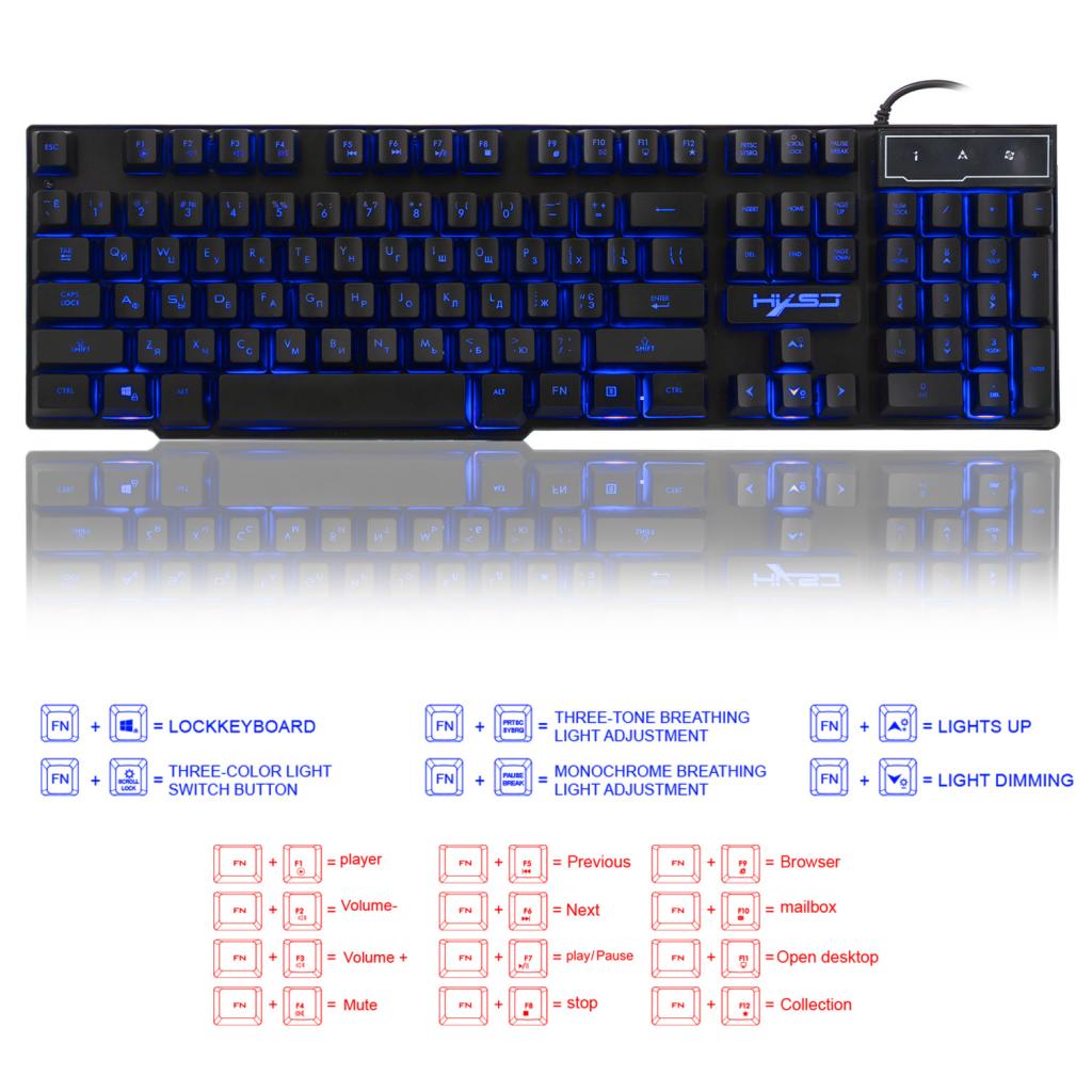 Russian/English Gaming Keyboard LED Backlit Keyboard with Floating Keycaps