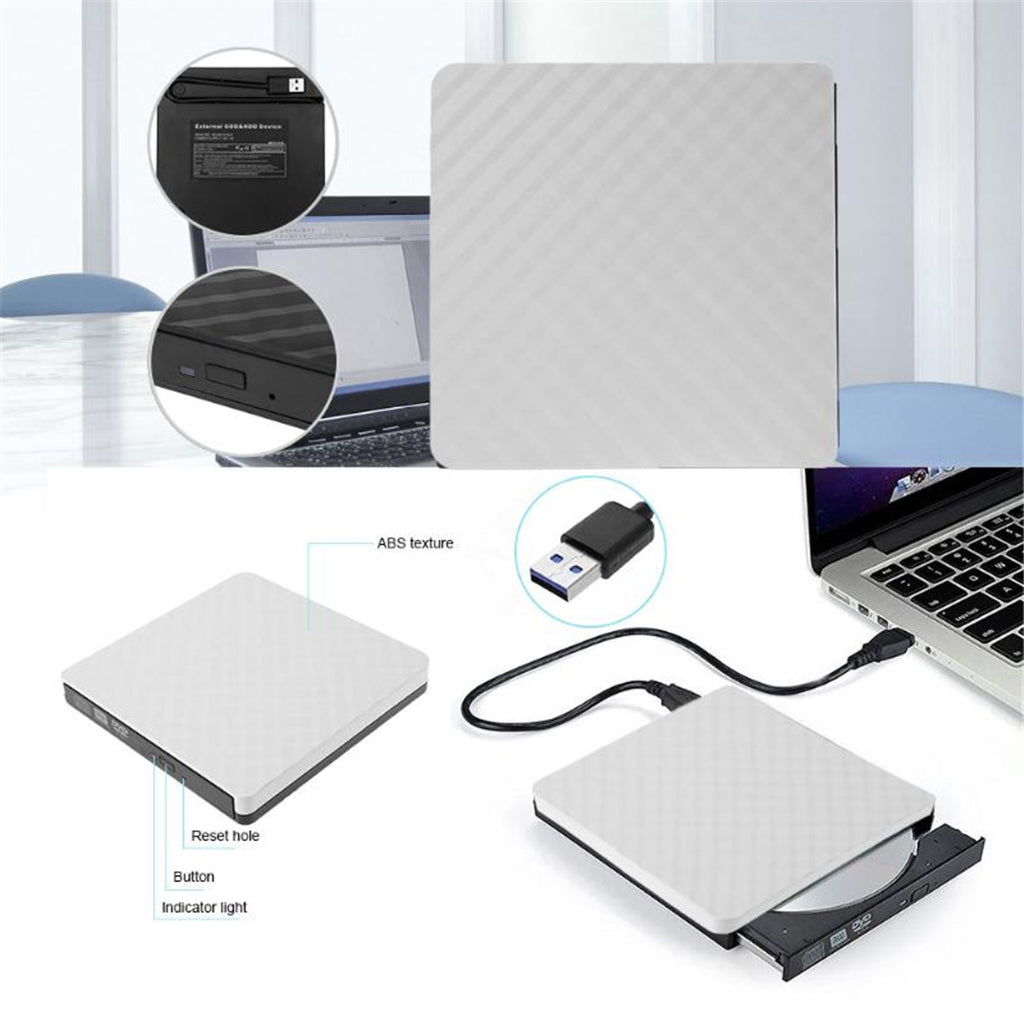 External USB 3.0 DVD-RW Burner Writer Free Drive For Laptop Desktop White