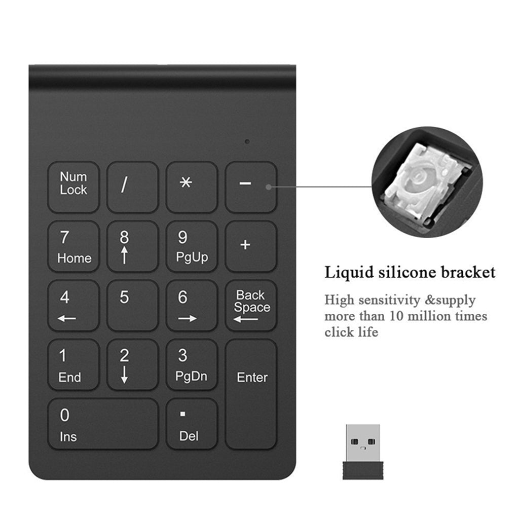 2.4G Wireless Key Number Pad Numeric Keypad Accounting Small Keyboard black