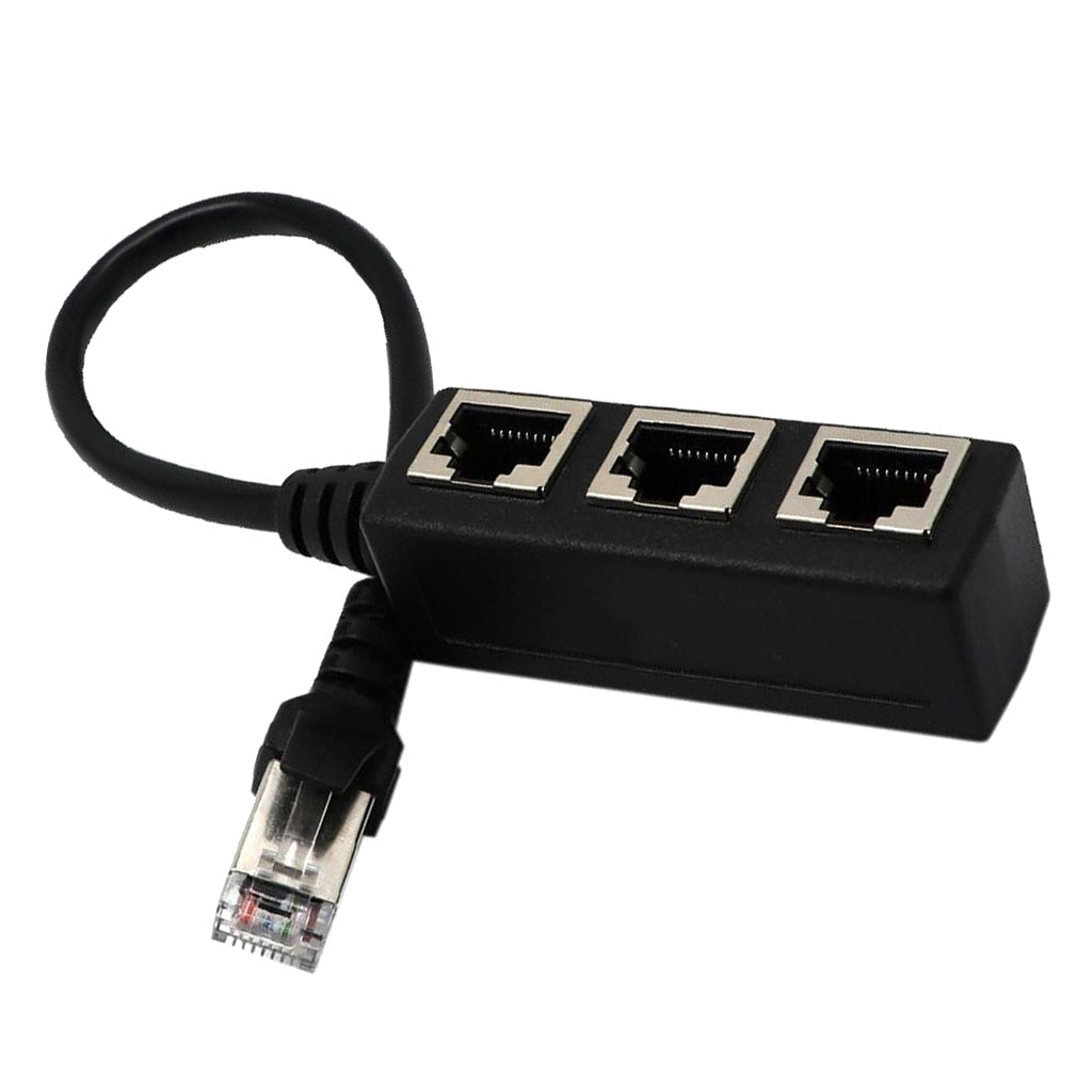 RJ45 1 to 3 Ethernet LAN Network Cable Splitter 3 Way Extender Adapter Black