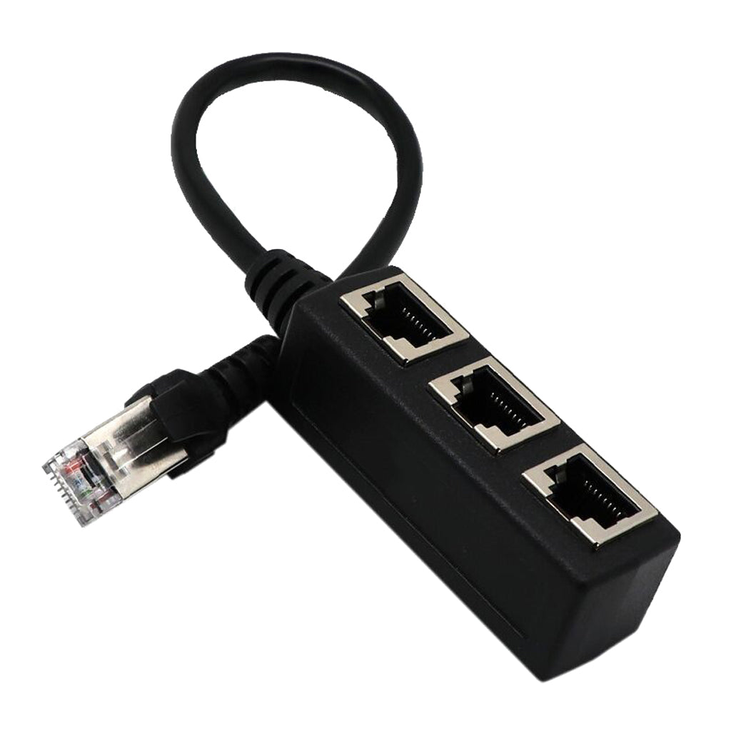 RJ45 1 to 3 Ethernet LAN Network Cable Splitter 3 Way Extender Adapter Black