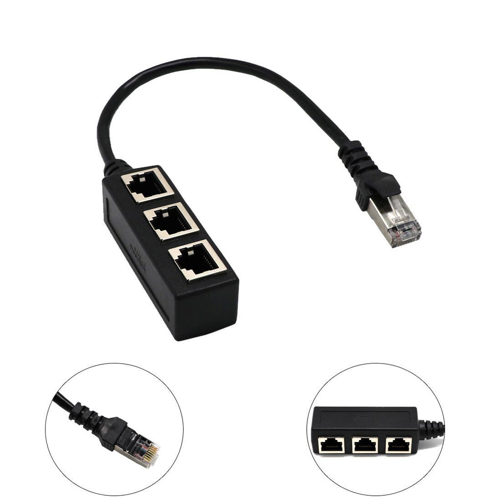 RJ45 1 to 3 Ethernet LAN Network Cable Splitter 3 Way Extender Adapter Black