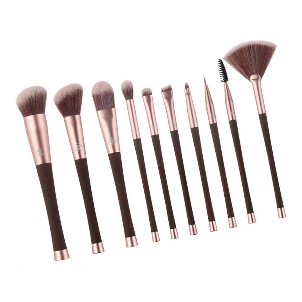 Synthetic Makeup Cosmetic Foundation Powder Cream Blending Brush Kit Brown