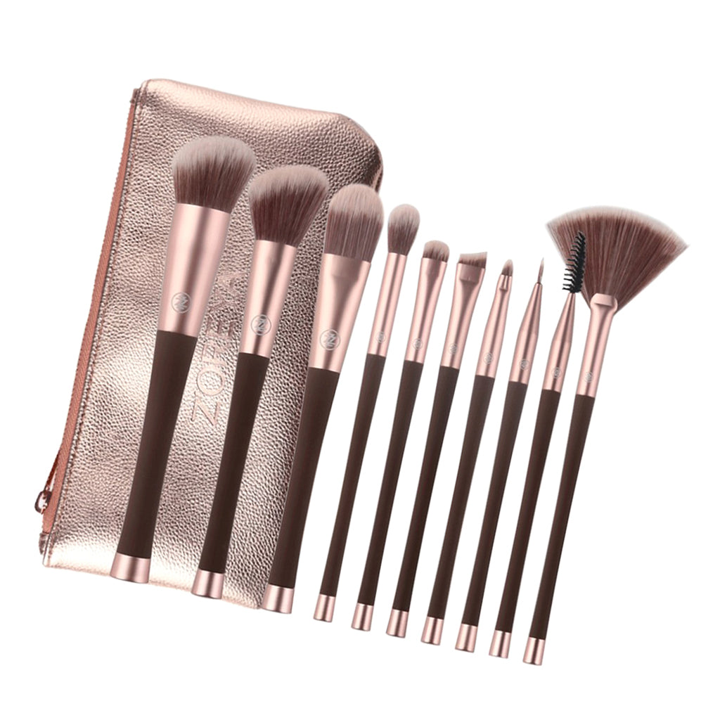 Synthetic Makeup Cosmetic Foundation Powder Cream Blending Brush Kit Brown