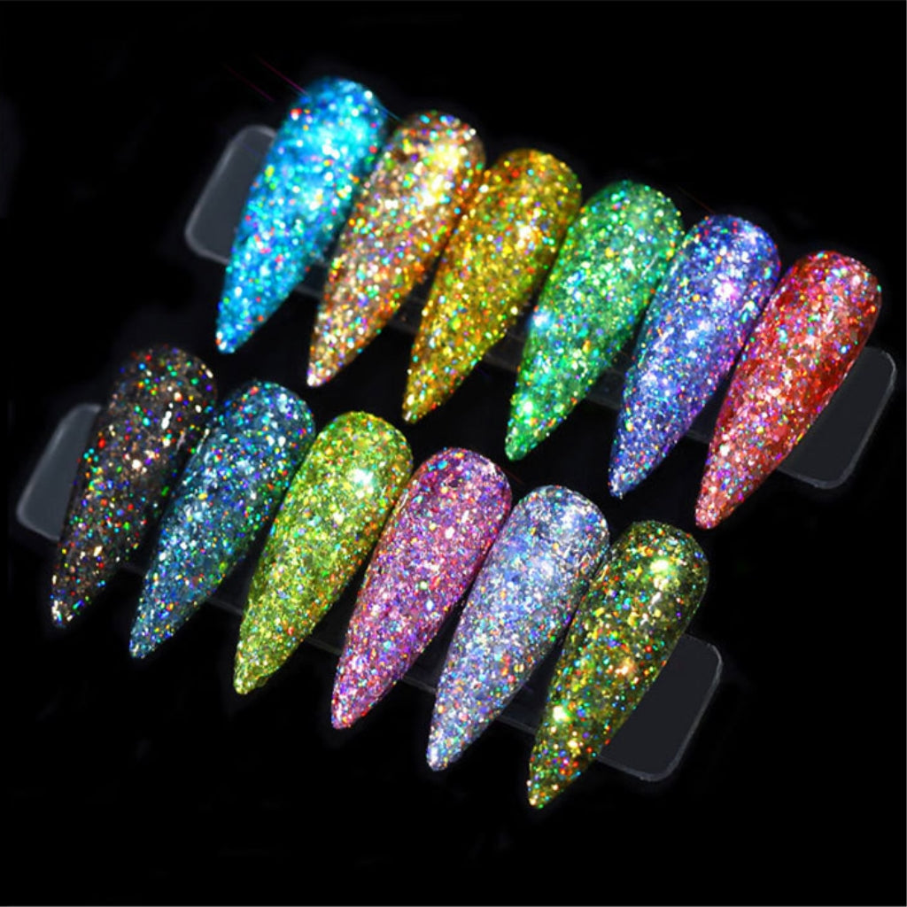 12 Jar Nail Art Glitters Powder Shimmering Manicure Sequins Flakes Paillette