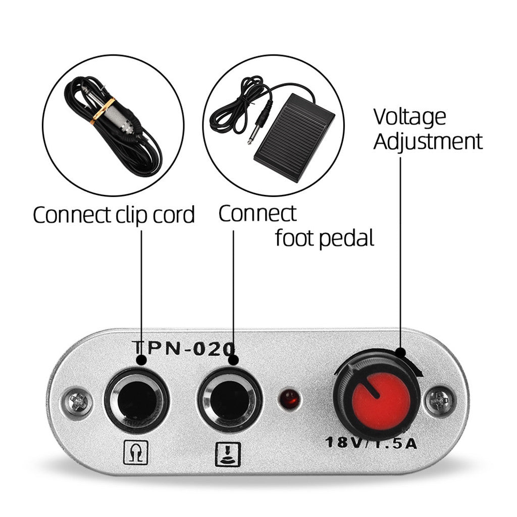 Portable Mini Tattoo Power Supply with Power Cord for Tattoo Machine Silver