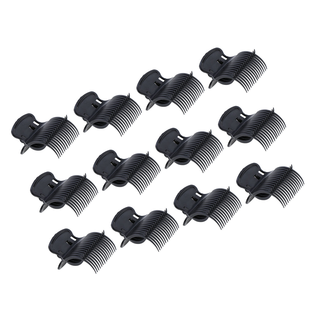 12Pcs Plastic Hot Roller Super Clips Hair Curler Claw Clamps for Women Black