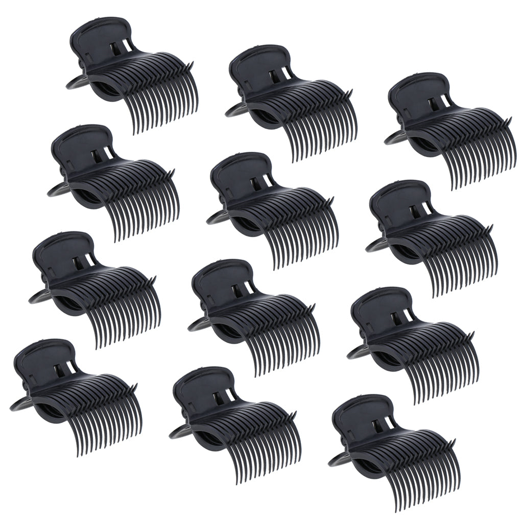 12Pcs Plastic Hot Roller Super Clips Hair Curler Claw Clamps for Women Black