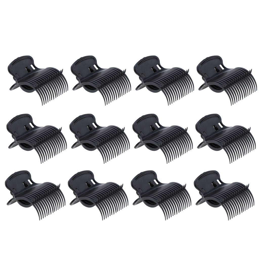 12Pcs Plastic Hot Roller Super Clips Hair Curler Claw Clamps for Women Black