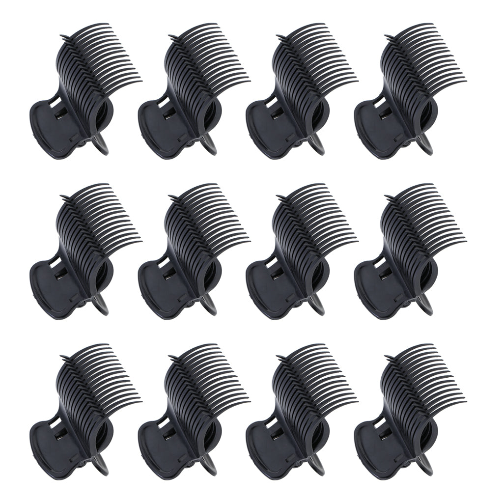 12Pcs Plastic Hot Roller Super Clips Hair Curler Claw Clamps for Women Black