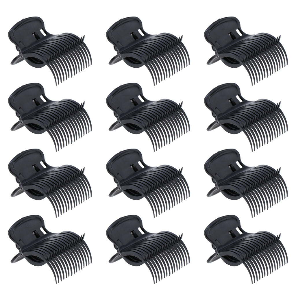 12Pcs Plastic Hot Roller Super Clips Hair Curler Claw Clamps for Women Black