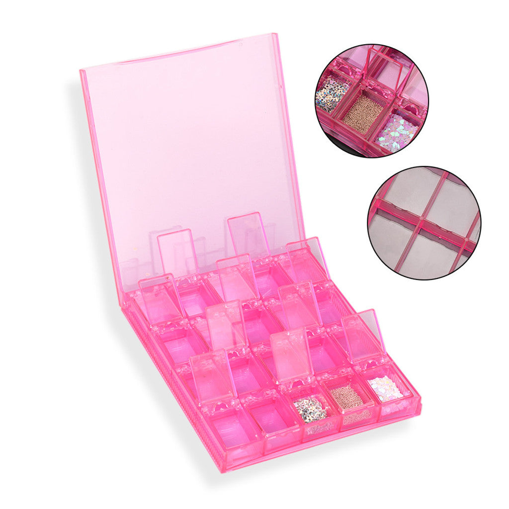 20 Grid Transparent Acrylic Nail Jewelry Storage Box Grid Pink