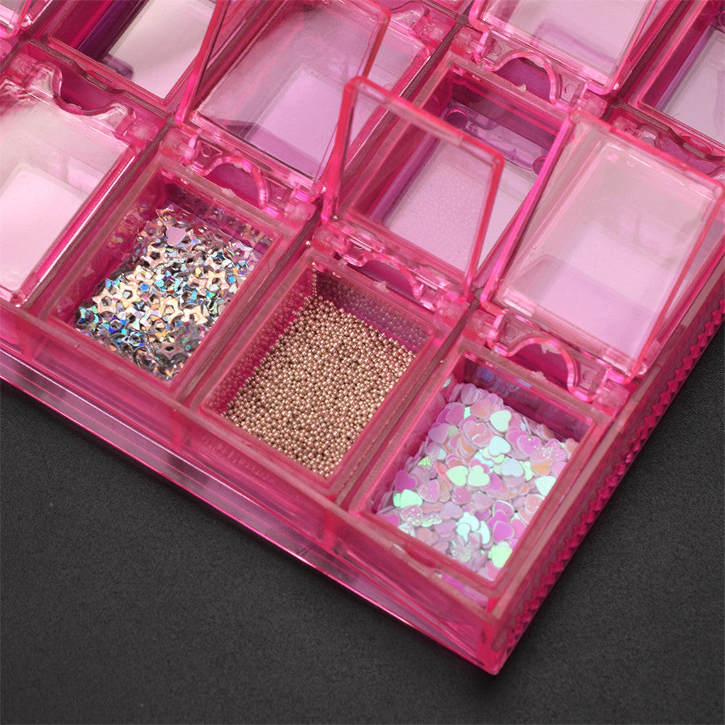 20 Grid Transparent Acrylic Nail Jewelry Storage Box Grid Pink