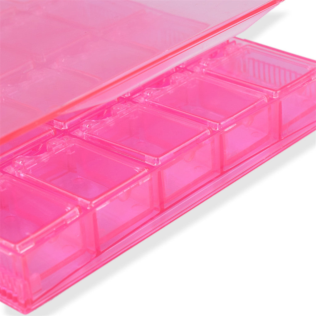 20 Grid Transparent Acrylic Nail Jewelry Storage Box Grid Pink