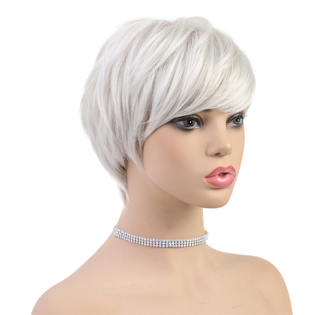 Human Hair Wig Fluffy Texture Short Wig&Bangs Pixie Cut Wigs for White Women