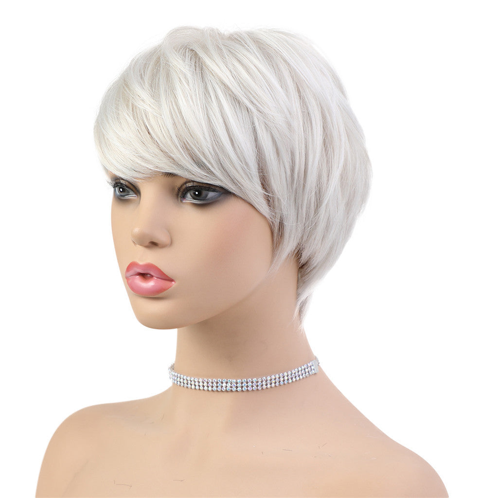 Human Hair Wig Fluffy Texture Short Wig&Bangs Pixie Cut Wigs for White Women