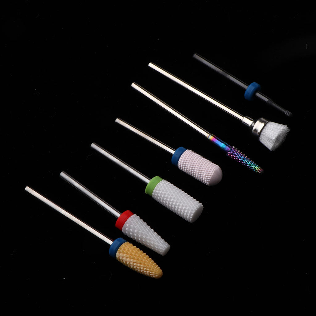 7pcs/set Nail Polishing Cuticle Removal Nail Art Drill Bit White Holder Base