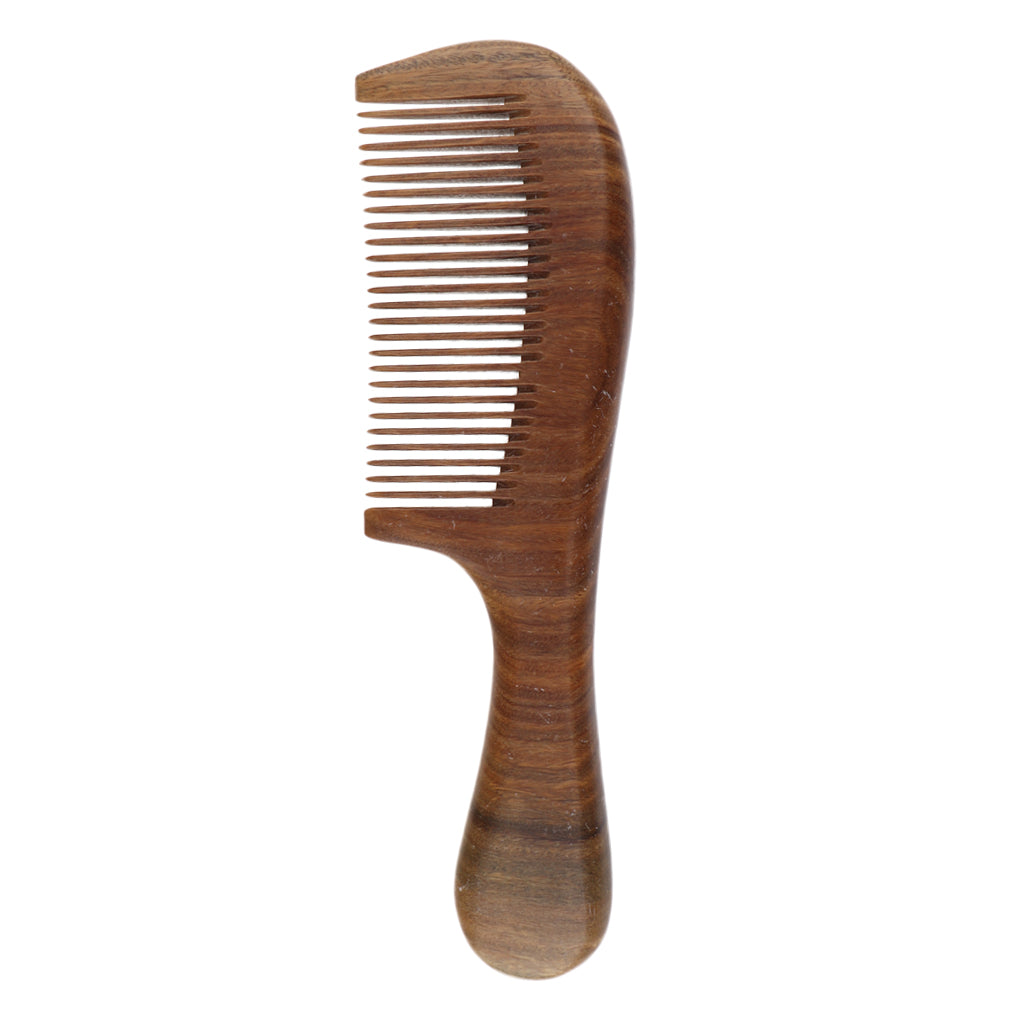 Women Antistatic Natural Green Sandalwood Long Handle Hair Comb Fine Tooth