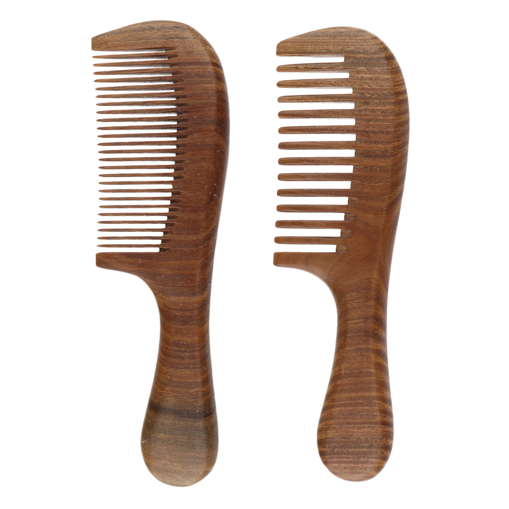 Women Antistatic Natural Green Sandalwood Long Handle Hair Comb Fine Tooth