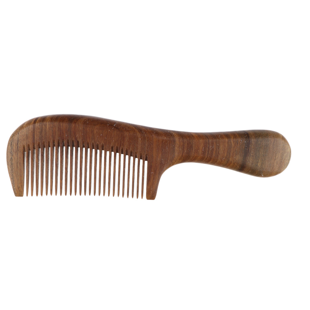 Women Antistatic Natural Green Sandalwood Long Handle Hair Comb Fine Tooth