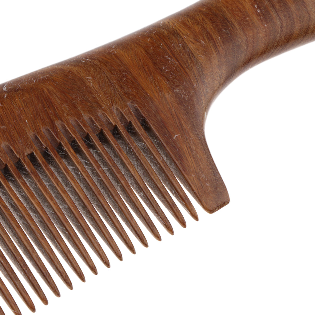 Women Antistatic Natural Green Sandalwood Long Handle Hair Comb Fine Tooth