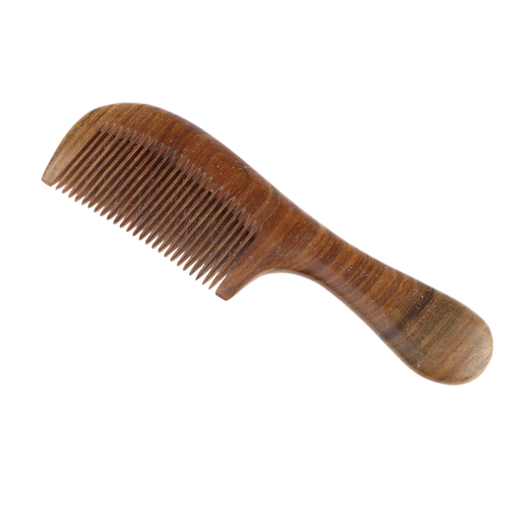 Women Antistatic Natural Green Sandalwood Long Handle Hair Comb Fine Tooth