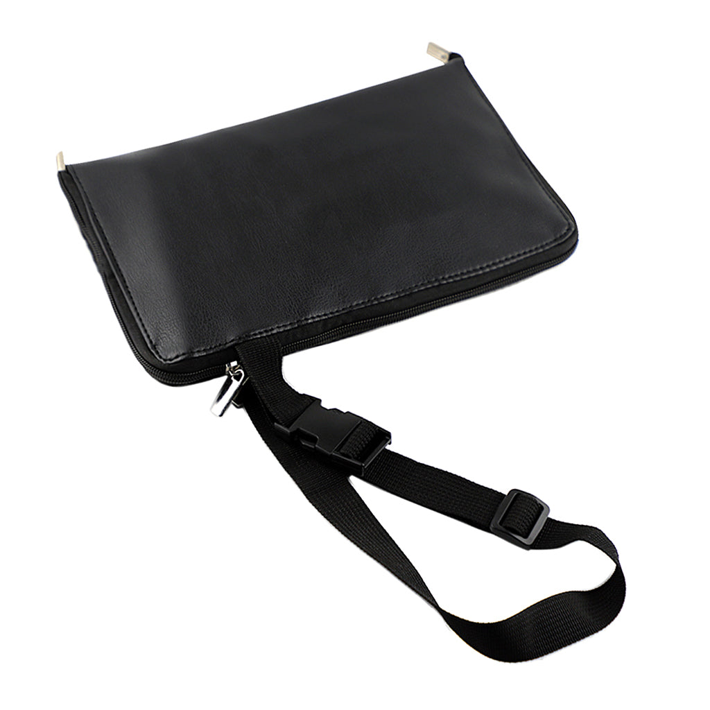 Portable Zippered Makeup Brush Bag/Case with Belt Strap, PU Leather. Black