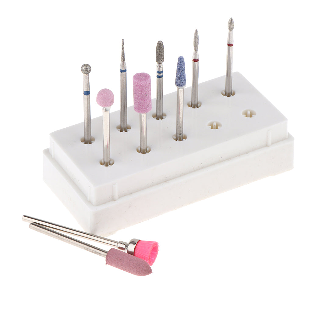 10x Nail Art Drill Bits Brush Set Manicure Polishing Head with Storage Case