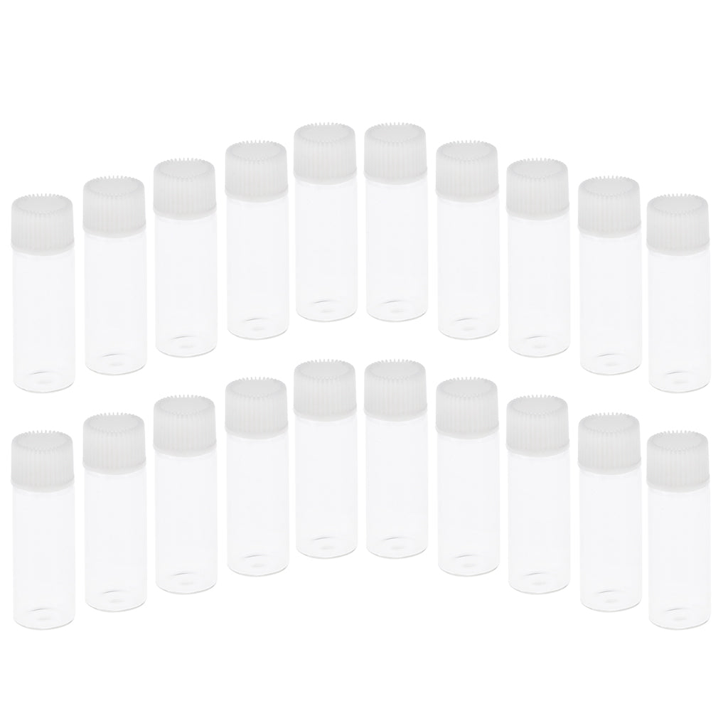 20x5ML Mini Empty Essential Oil Sample Bottles w/ Screw Caps Clear+White Cap