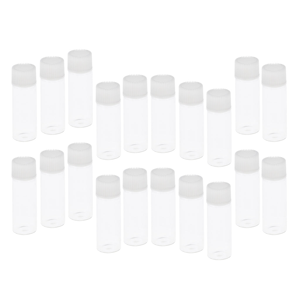 20x5ML Mini Empty Essential Oil Sample Bottles w/ Screw Caps Clear+White Cap