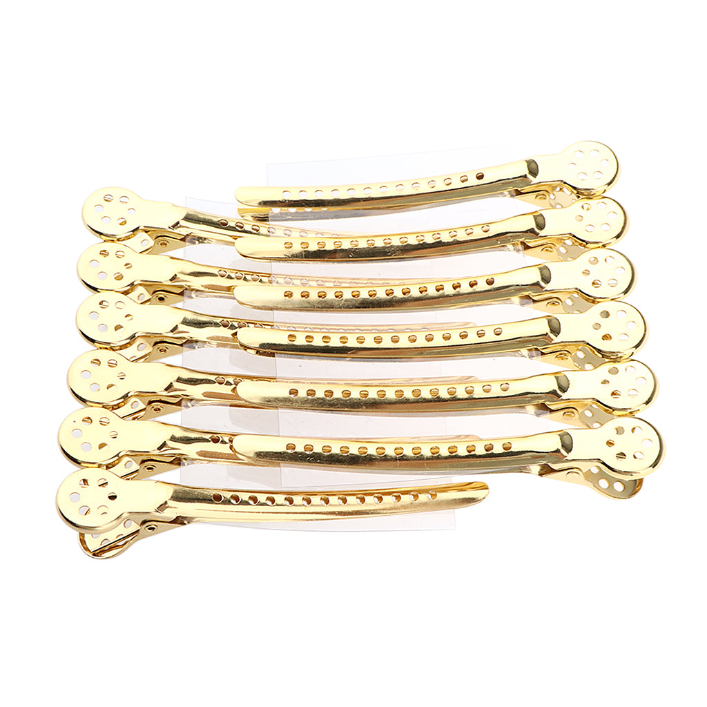 12Pcs Stainless Duck Sectioning Clips Barber Haircut Styling Clamps Gold