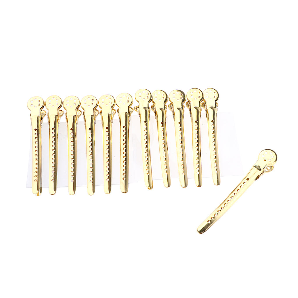 12Pcs Stainless Duck Sectioning Clips Barber Haircut Styling Clamps Gold