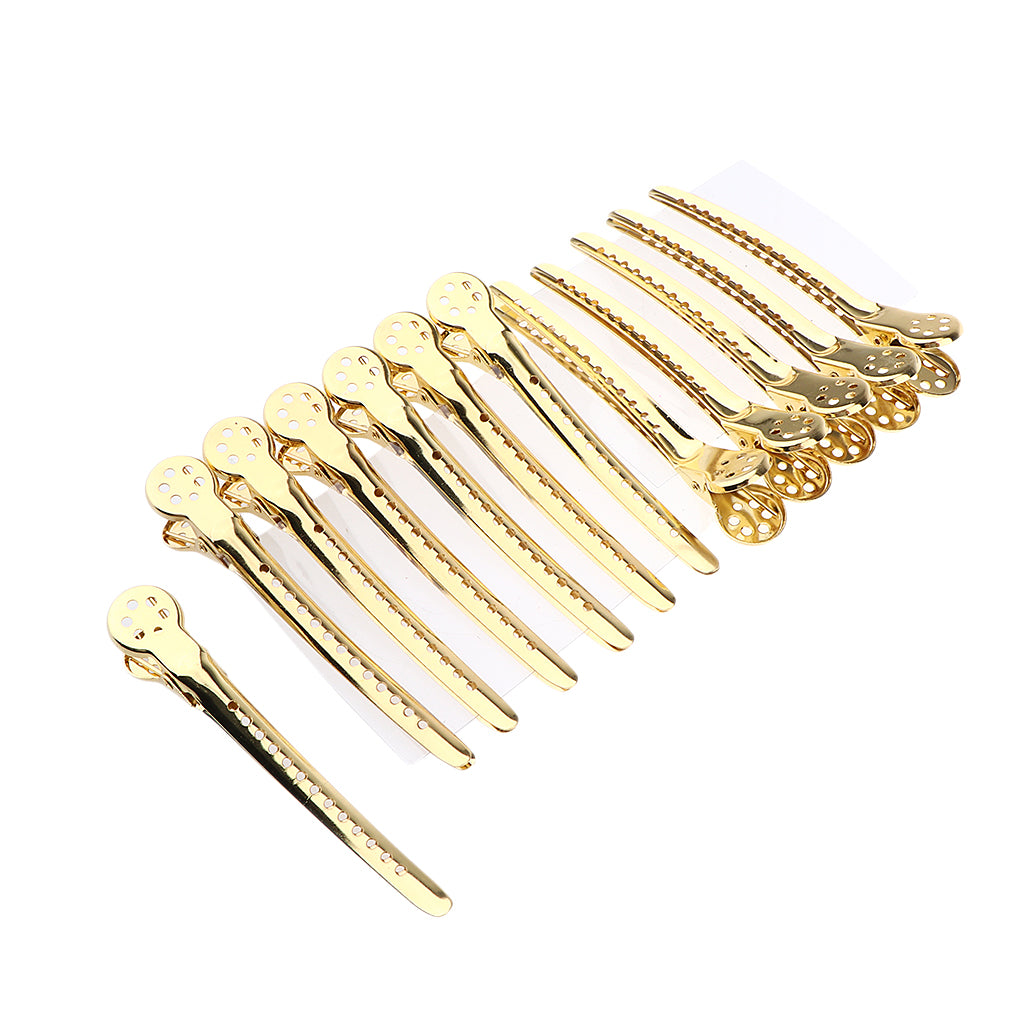 12Pcs Stainless Duck Sectioning Clips Barber Haircut Styling Clamps Gold