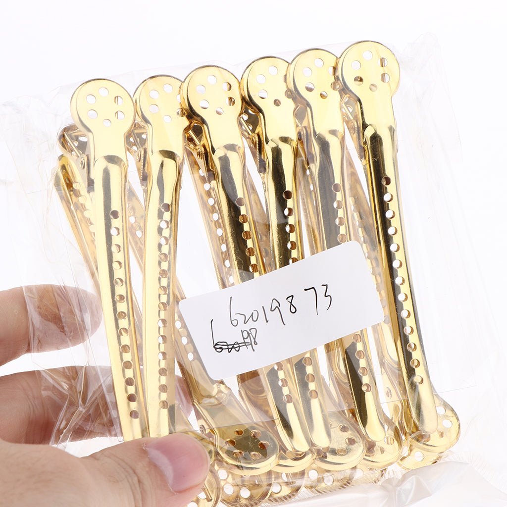 12Pcs Stainless Duck Sectioning Clips Barber Haircut Styling Clamps Gold