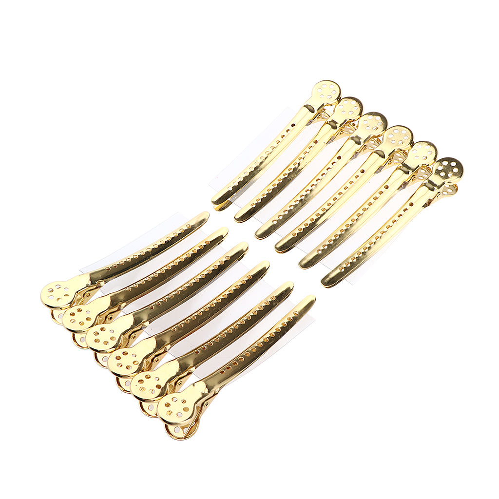 12Pcs Stainless Duck Sectioning Clips Barber Haircut Styling Clamps Gold