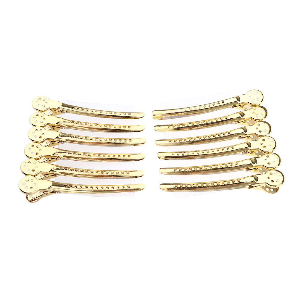 12Pcs Stainless Duck Sectioning Clips Barber Haircut Styling Clamps Gold