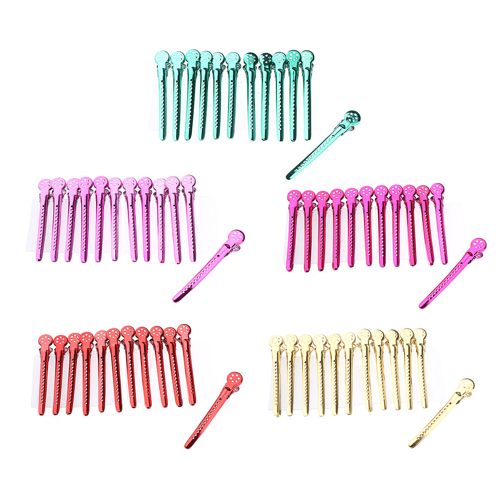 12Pcs Stainless Duck Sectioning Clips Barber Haircut Styling Clamps Rose Red