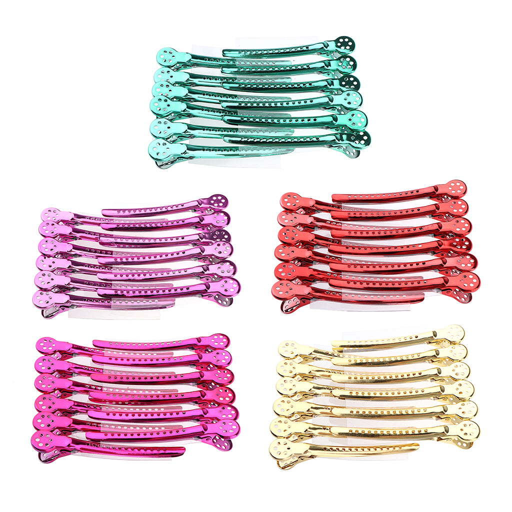 12Pcs Stainless Duck Sectioning Clips Barber Haircut Styling Clamps Rose Red