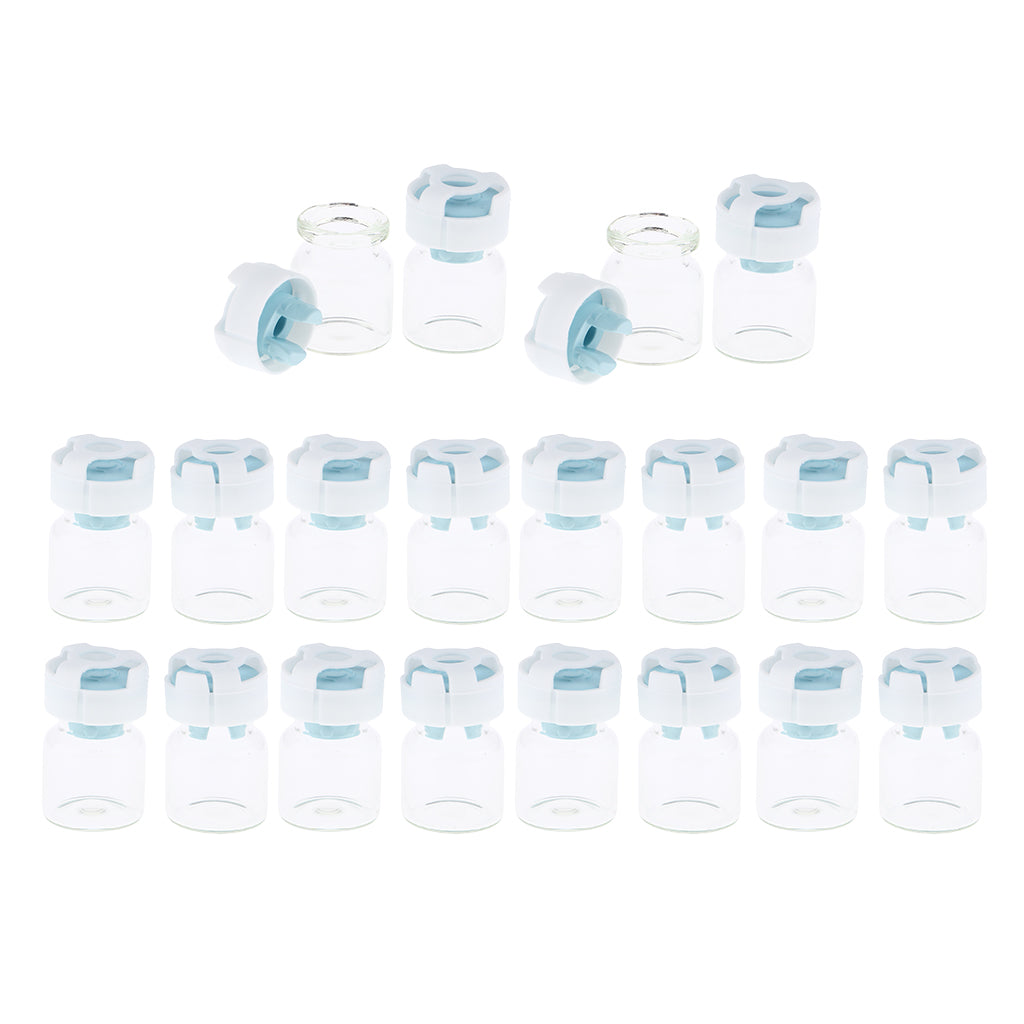 Pack 20pcs Clear Empty Glass Refillable Vials Powder Liquid Containers Blue 3ml