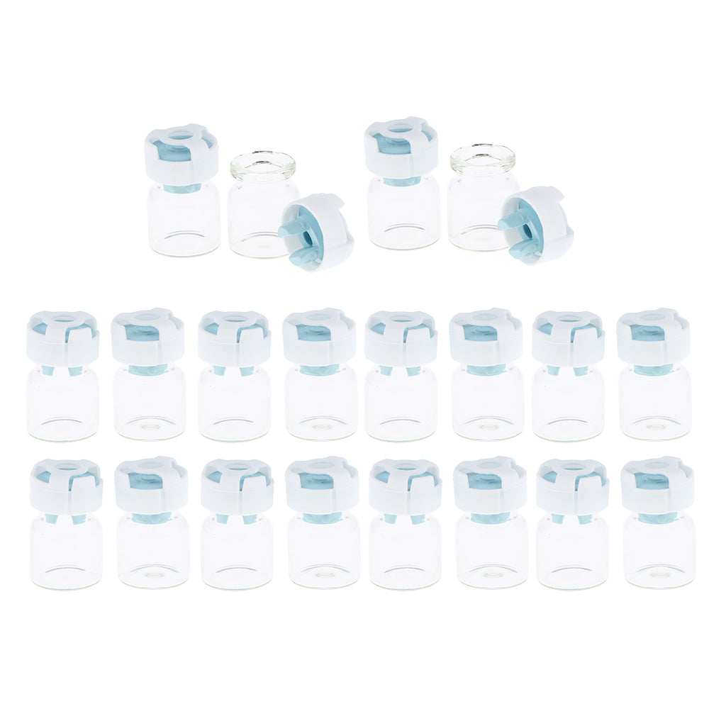 Pack 20pcs Clear Empty Glass Refillable Vials Powder Liquid Containers Blue 3ml