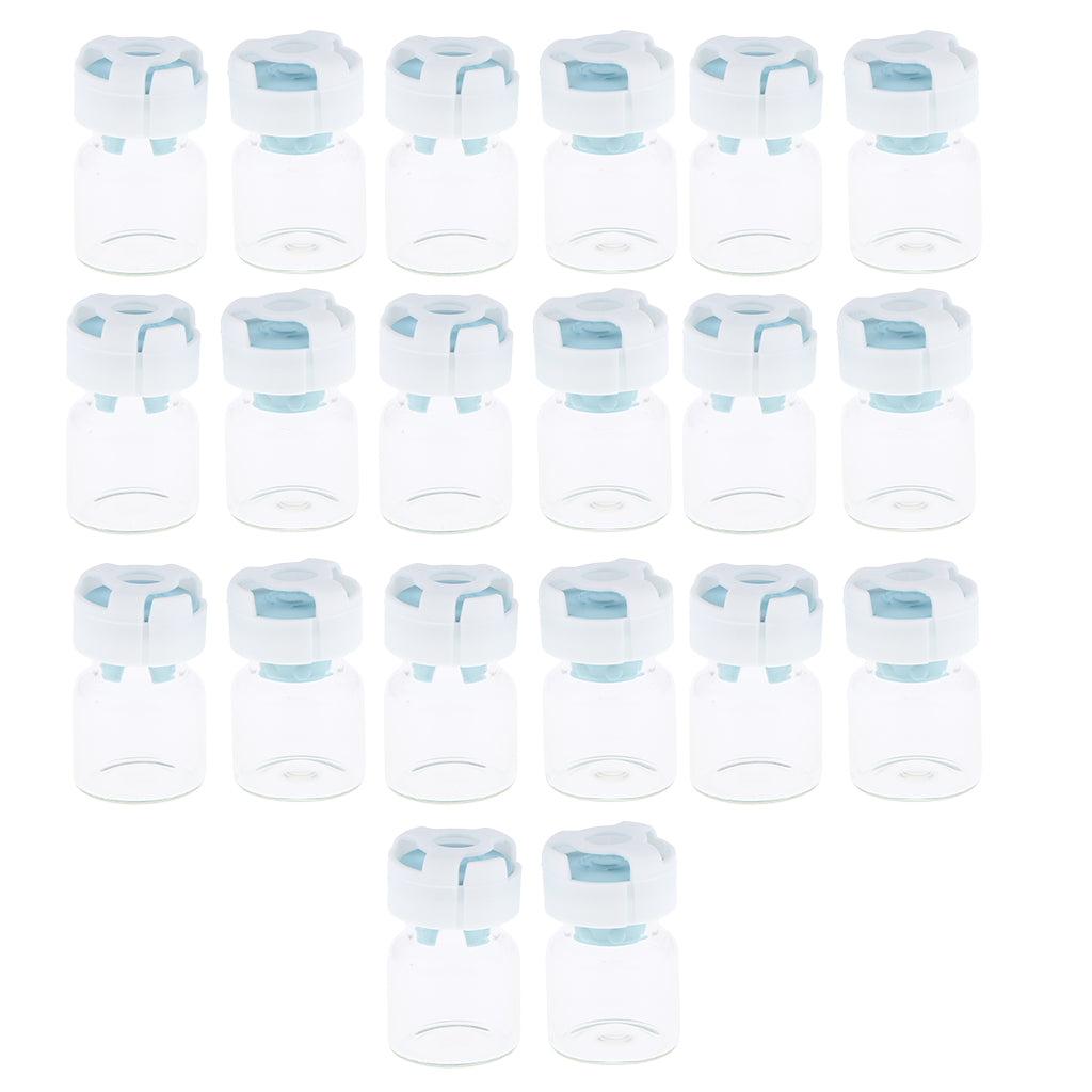 Pack 20pcs Clear Empty Glass Refillable Vials Powder Liquid Containers Blue 3ml