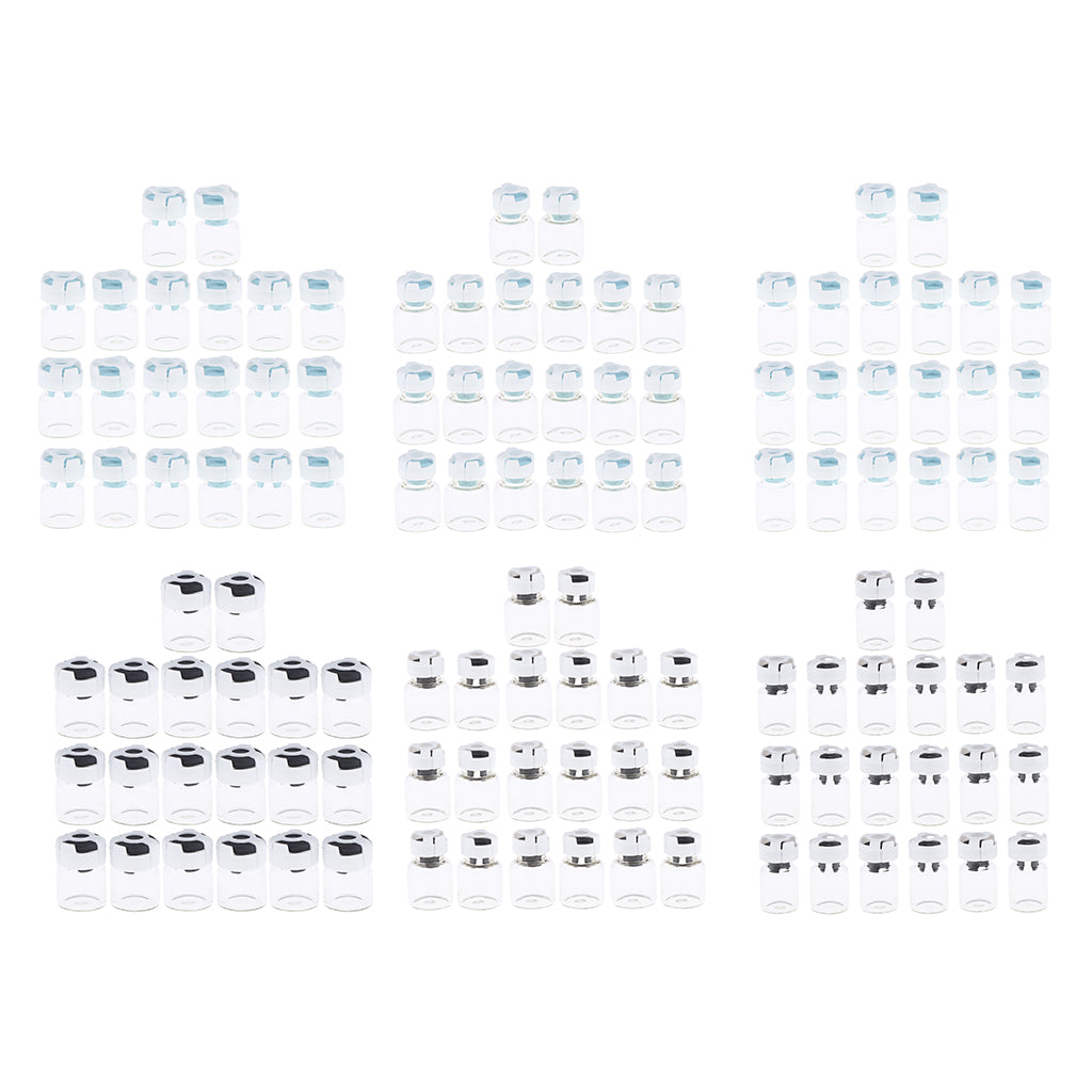 Pack 20pcs Clear Empty Glass Refillable Vials Powder Liquid Containers Blue 3ml