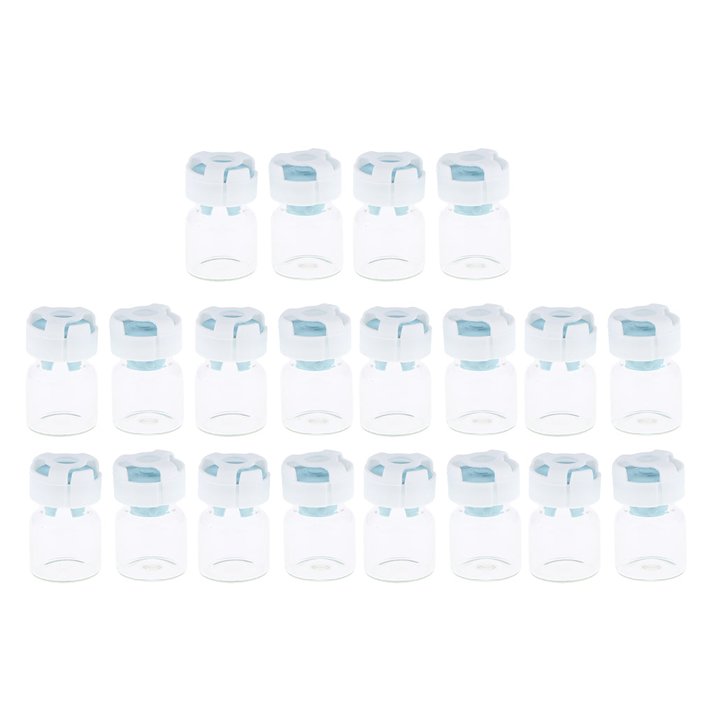 Pack 20pcs Clear Empty Glass Refillable Vials Powder Liquid Containers Blue 3ml