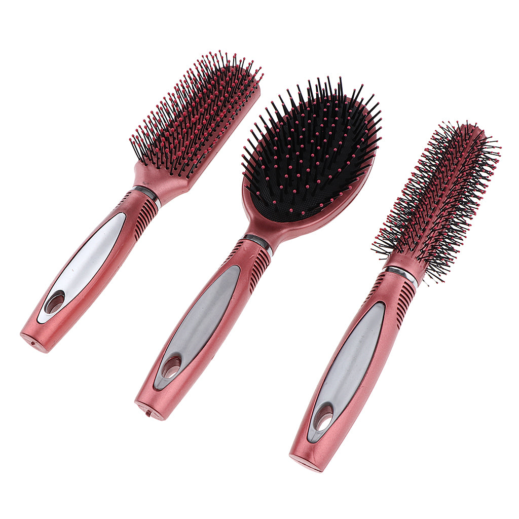 3Pcs Pro Hair Care Detangling Brush Massage Hairbrush Set Portable Red