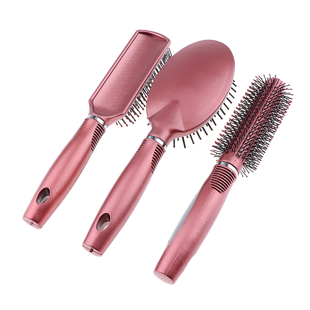 3Pcs Pro Hair Care Detangling Brush Massage Hairbrush Set Portable Red