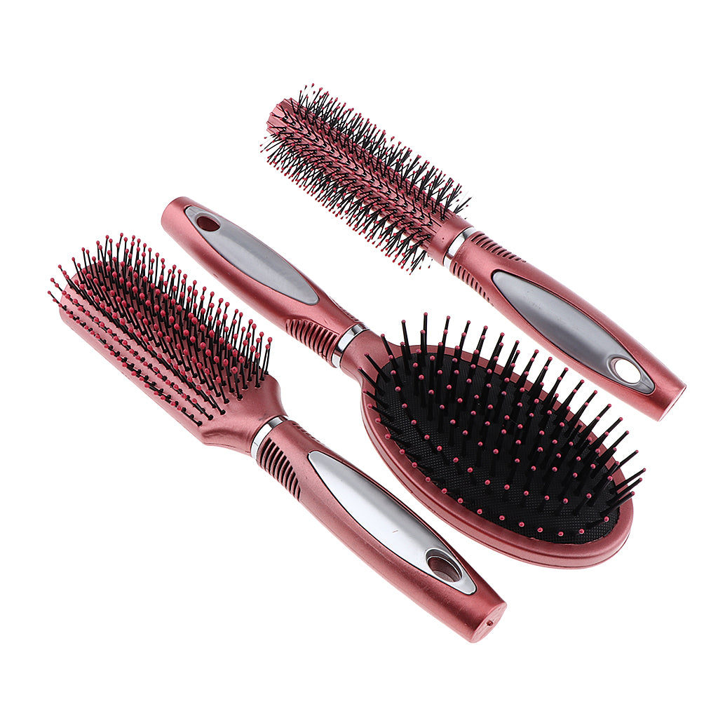 3Pcs Pro Hair Care Detangling Brush Massage Hairbrush Set Portable Red