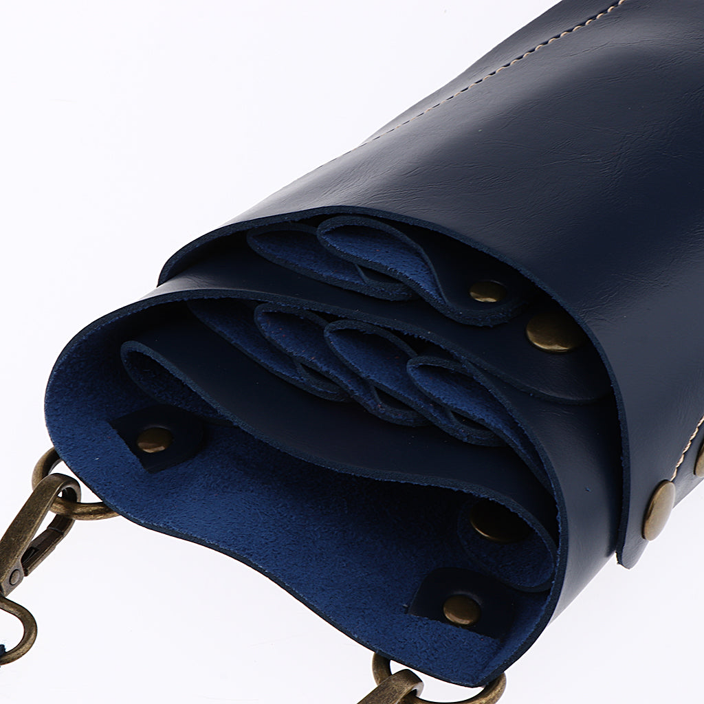 Durable PU Leather Hair Cutting Scissor Holster Pouch Storage Bag Dark Blue